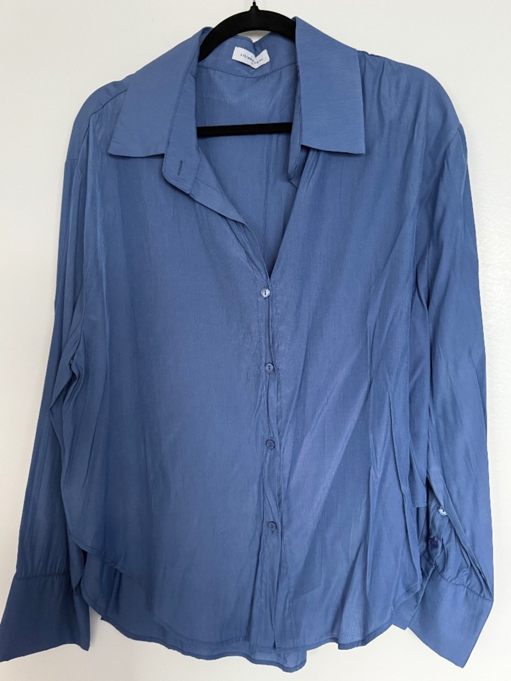 Cropped blue button down blouse - Size L